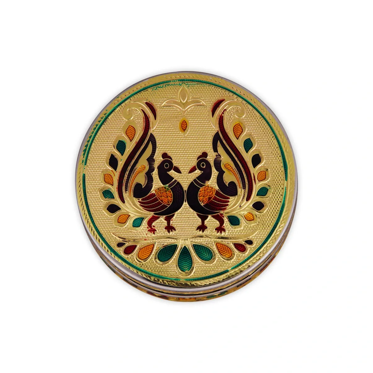 Pooja Box - 2.5 x 4 Inches | Gold Meenakari Design Jewellery Box/ Stainless Steel Storage Box for Pooja