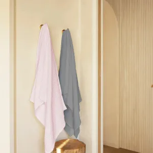 Premium 100% Cotton Waffle Bath Towel Set of 6, 2 Bath towels, 2 Hand towels, 2 Face Towels, Grey & Pink