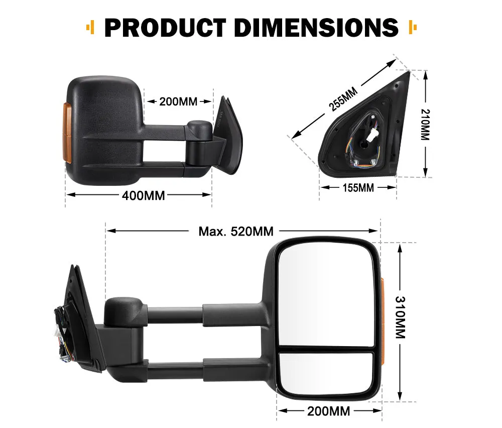 San Hima Extendable Towing Mirrors For Isuzu D-MAX DMAX 2020/08-ON