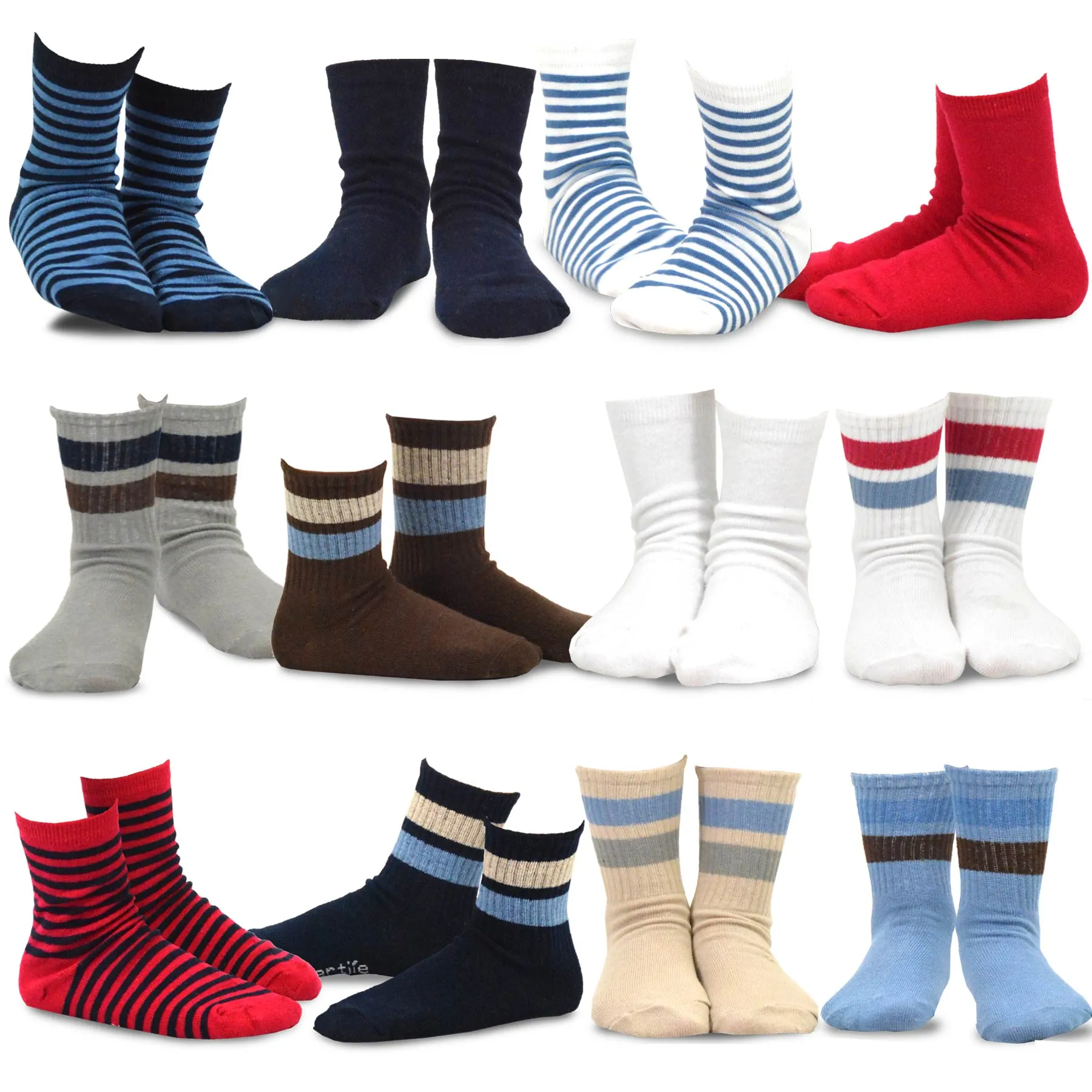 TeeHee Socks Kid's Casual Cotton Short Crew Bright Stripe 12-Pack Gift Box (70054B)