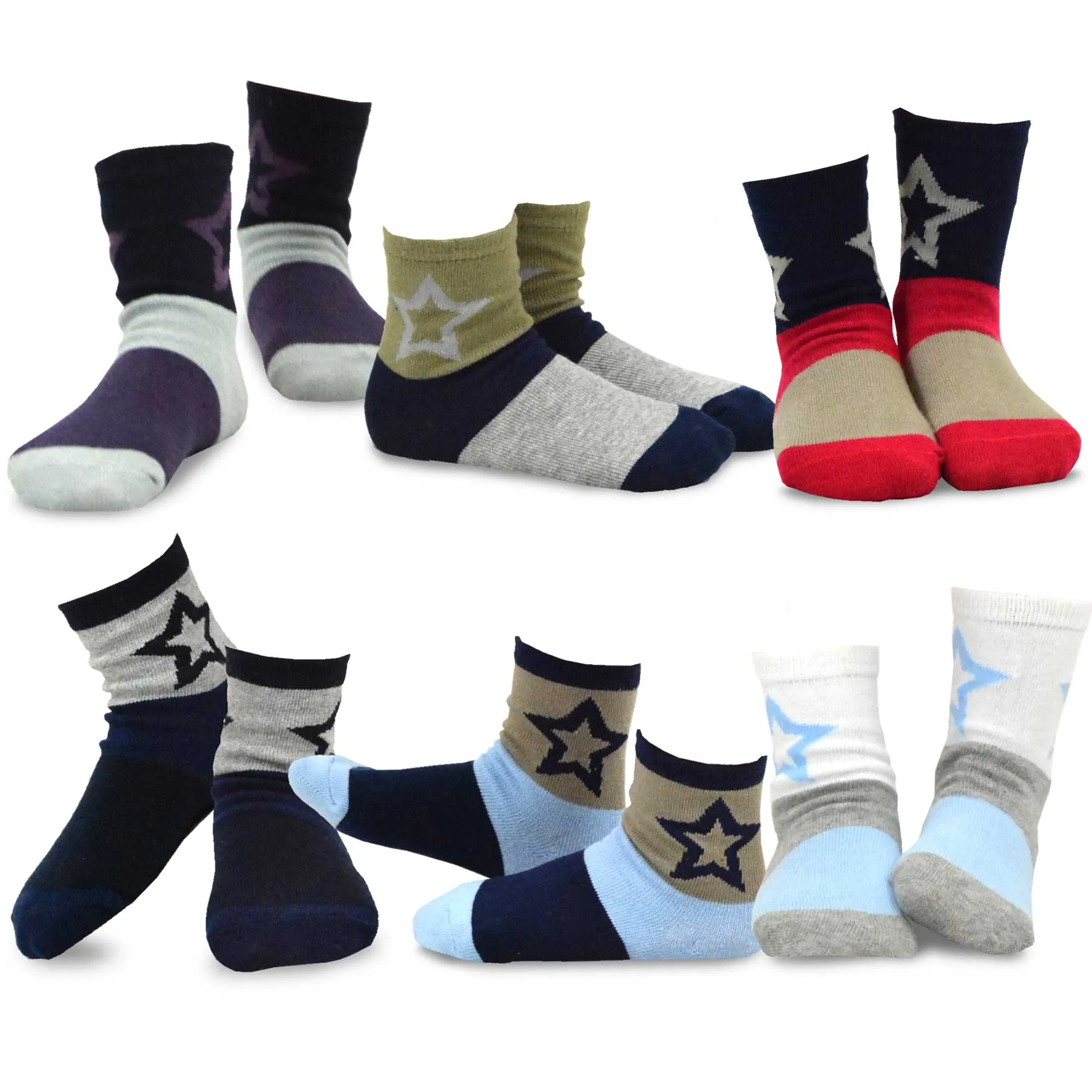TeeHee Socks Kid's Casual Cotton Short Crew Stripes/Big Star 12-Pack Gift Box (70877)