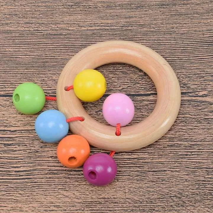 Toddlers Rattles Handle Safety Intelligent Educational. لعبة جرس يد خشبي للأطفال الصغار مع مقبض آمن وتعليمي ذكي