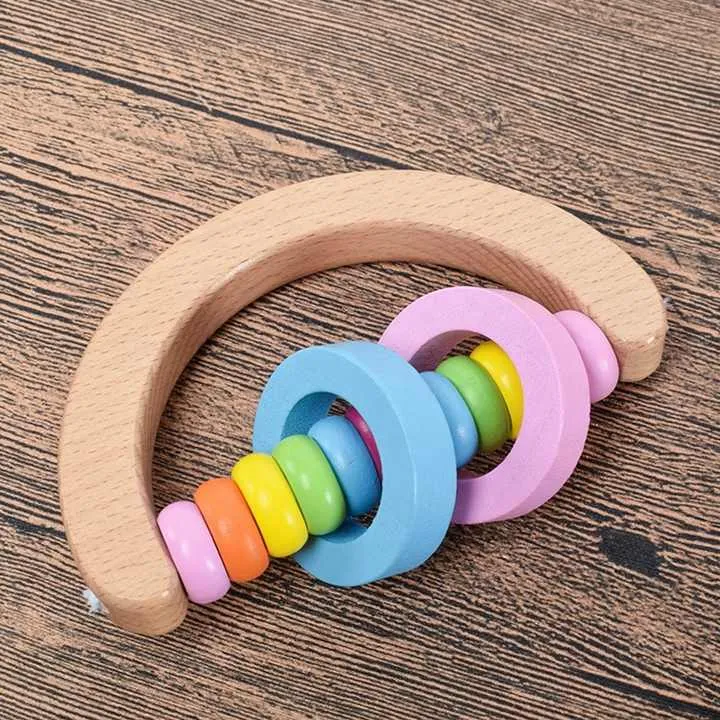 Toddlers Rattles Handle Safety Intelligent Educational. لعبة جرس يد خشبي للأطفال الصغار مع مقبض آمن وتعليمي ذكي