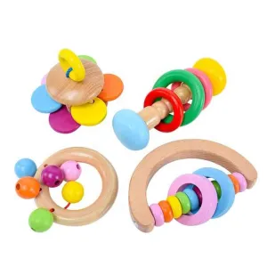 Toddlers Rattles Handle Safety Intelligent Educational. لعبة جرس يد خشبي للأطفال الصغار مع مقبض آمن وتعليمي ذكي