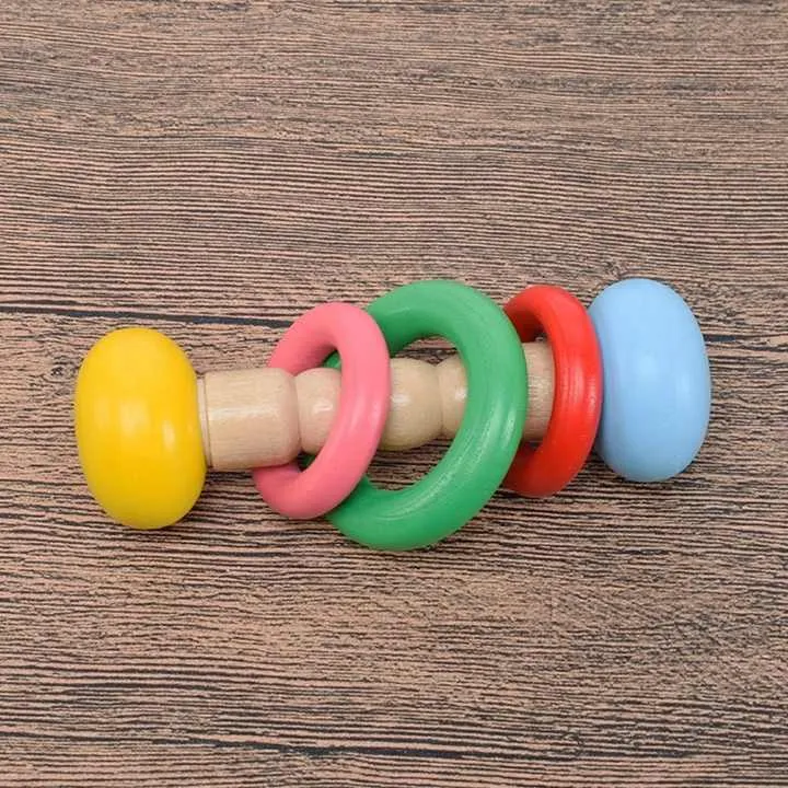 Toddlers Rattles Handle Safety Intelligent Educational. لعبة جرس يد خشبي للأطفال الصغار مع مقبض آمن وتعليمي ذكي