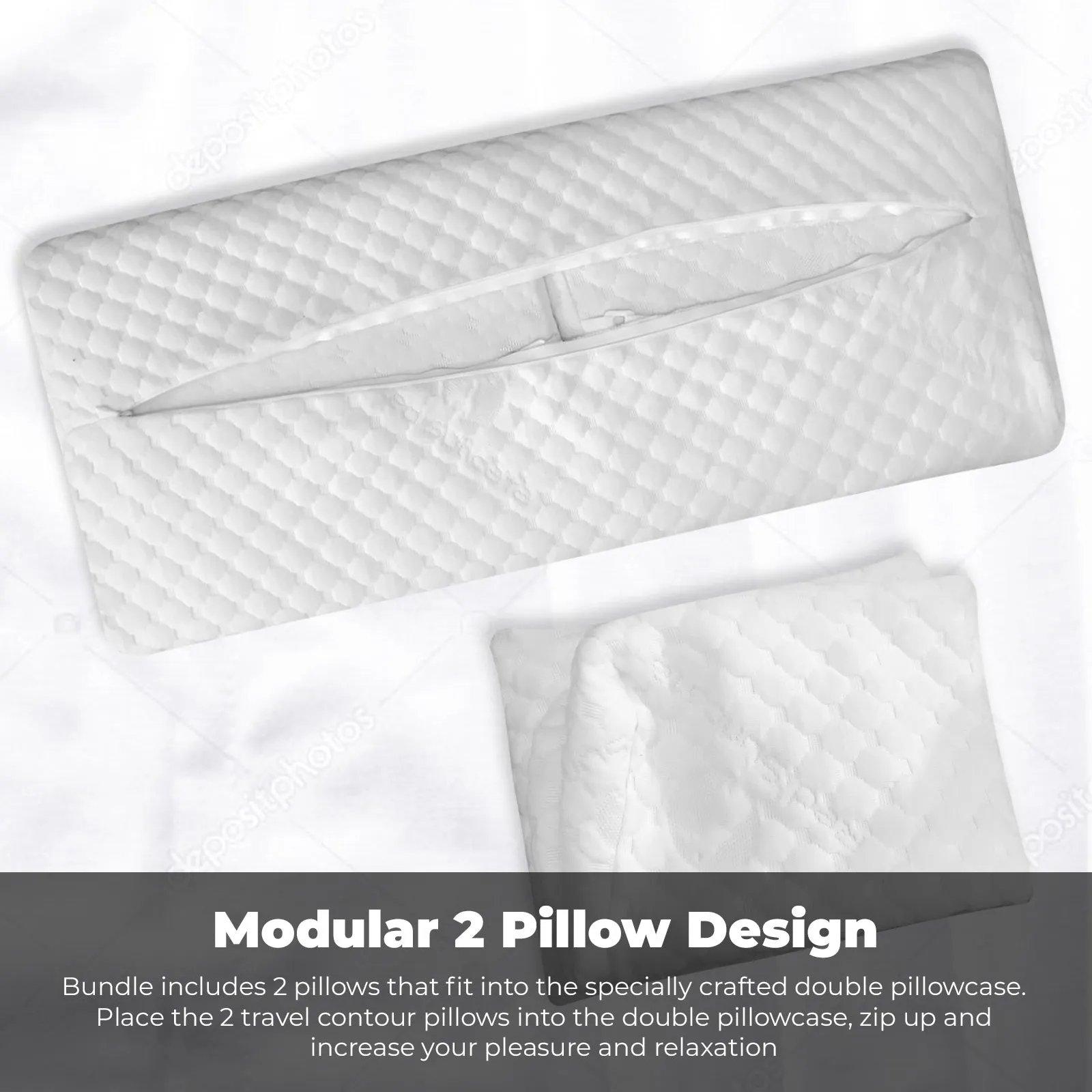 Travel Contour Mini Pillow - Bundle of 2 pillows and double pillowcase
