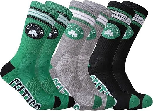 Ultra Game NBA Official Men’s Athletic Cushioned Secure Fit Team Crew Socks - 3 Pack - Unisex, Boston Celtics, Assorted, M6-12|Boston Celtics